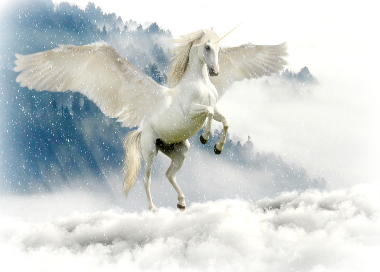 pegasus rearing near waterfall