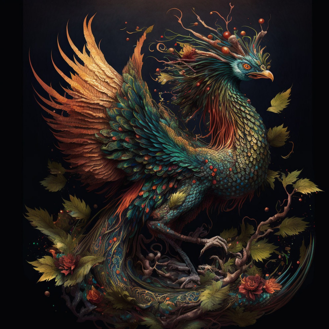 blue and yellow phoenix bird